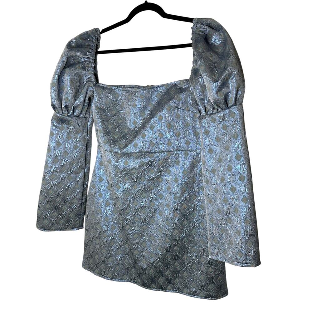 Olivia Rose Cute Blue Ophelia Diamond Crinkle Square Neck Puff Sleeve Mini XL